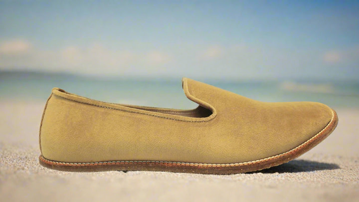 Mumbai Lads Kiaan K3 Desert Sand velvet men's jutti slip-on for Indian weddings product photo